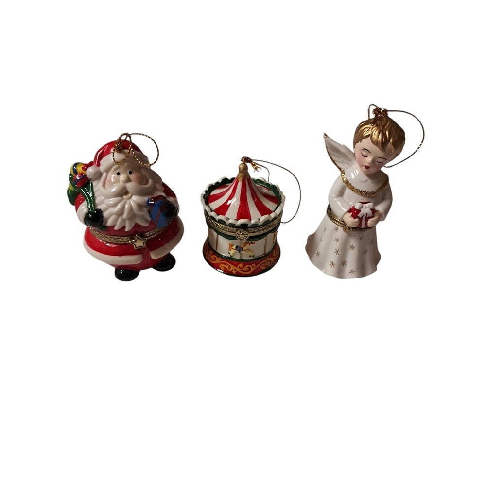 Vintage Porcelain Trinket Box Christmas‎ Ornament Hinged Set Of 3